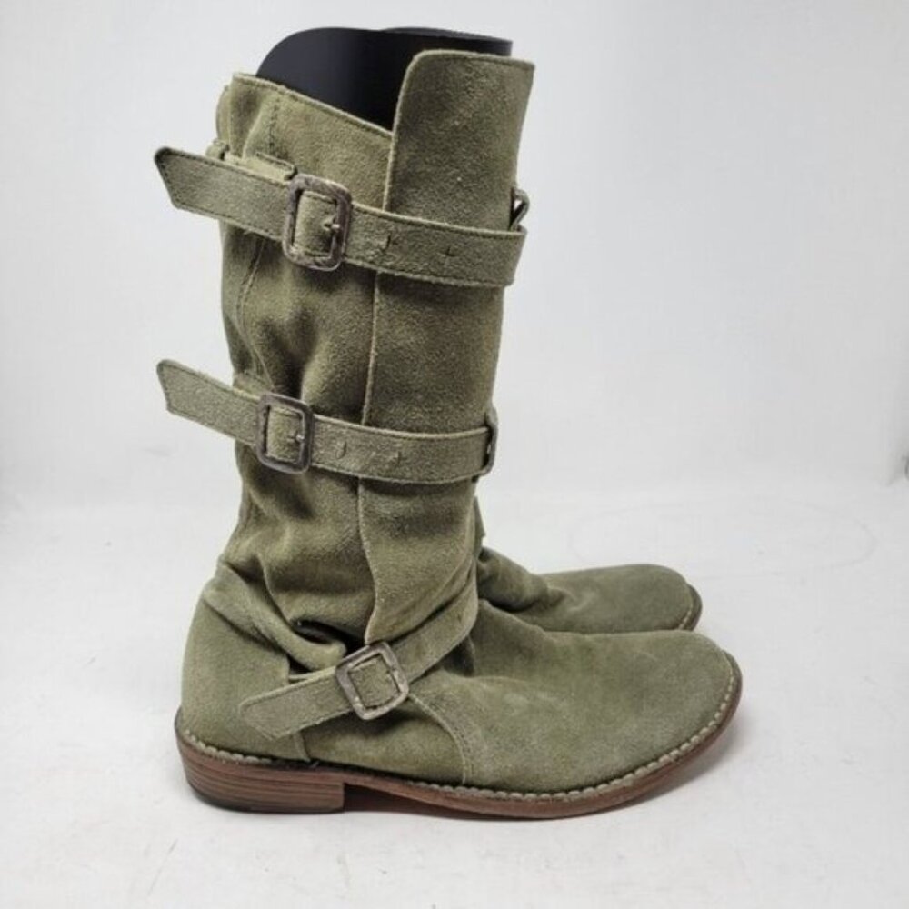 Fiorentini + Baker | Eternity Suede Leather Tall Moto Boots Olive Green - Picture 9 of 16